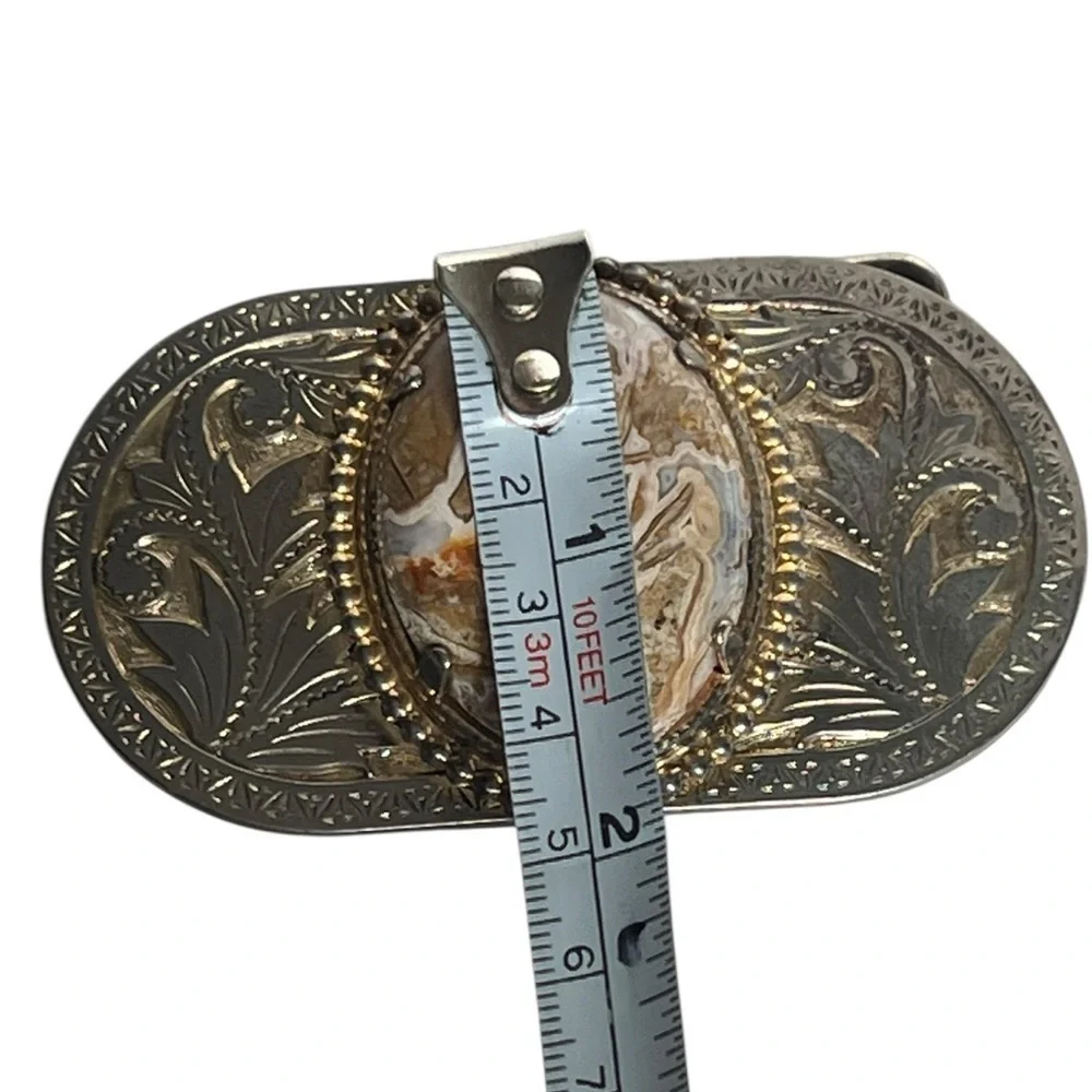 Vintage Y2K Western Style Etched Oval Cabochon Belt Buckle